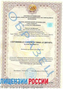 Образец сертификата соответствия аудитора №ST.RU.EXP.00006174-3 Алупка Сертификат ISO 22000